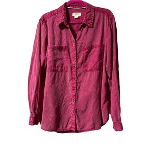 MAEVE The Kate Classic Long Sleeve Button Front Shirt Pink Split Back Size L